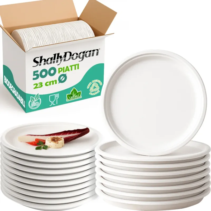 500 Piatti Piani in Polpa di Cellulosa Eco 100% Biodegradabili Monouso 23 cm Miglior Prezzo