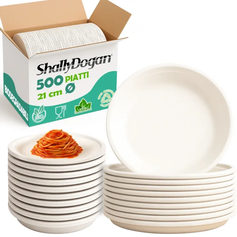 Ordina Subito 500 Piatti Fondi in Polpa di Cellulosa Eco 100% Biodegradabili Monouso 21 cm