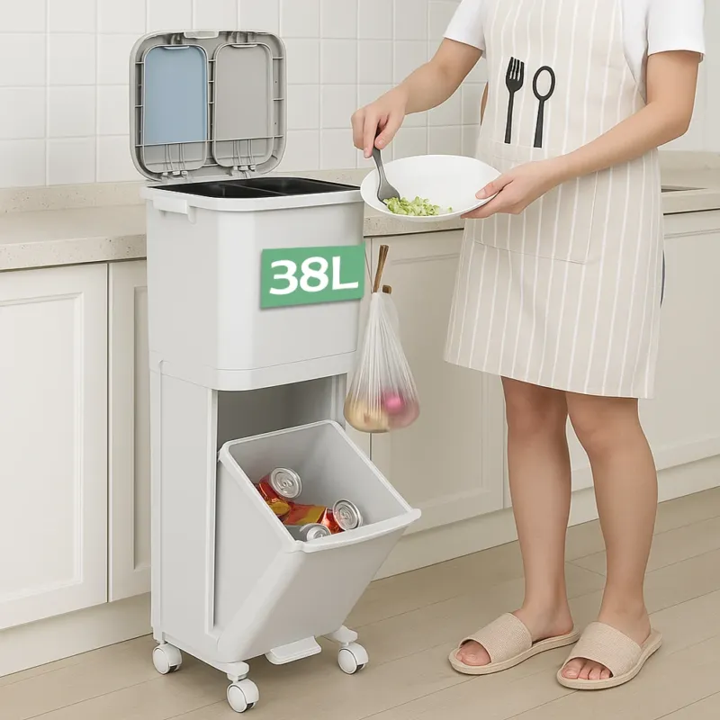 Compra Online Pattumiera da Cucina Doppio Bidone 38 L Secchio con Separazione Rifiuti e Ruote