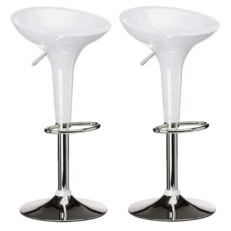 Coppia Sgabelli Bar Cucina Design Moderno Altezza Regolabile in Acciaio Bianco Super Prezzo