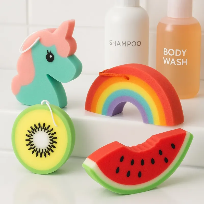 kit 4 Spugne Bagno Corpo Colorate Forme Miste Frutta Unicorno Arcobaleno Bambini Adulti Soddisfatti O Rimborsati