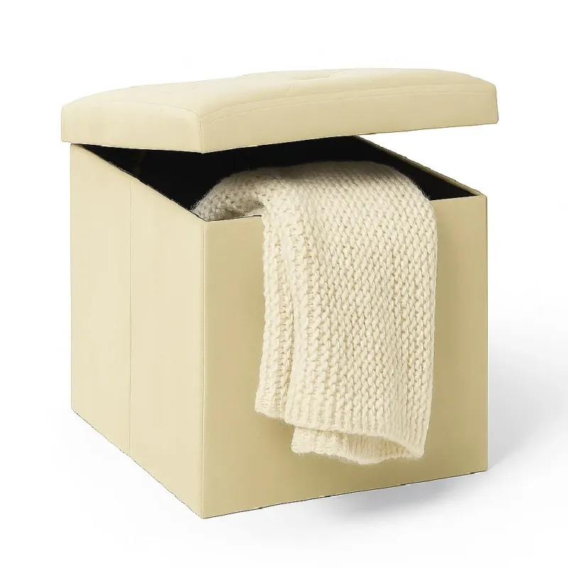 Pouf Pieghevole in Velluto Tortora 38x38x38 cm Salvaspazio con Coperchio Design Moderno Quantità Limitata