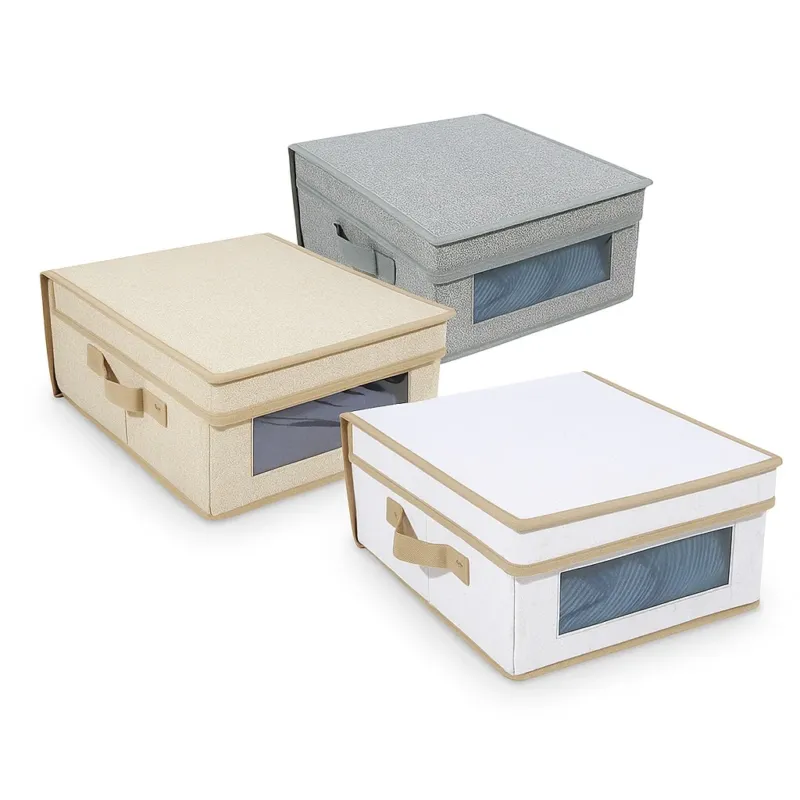 Prezzo Di Fabbrica Set 3 Scatole Cambio Stagione TNT Salvaspazio Pieghevoli con Finestra PVC 50x40x25