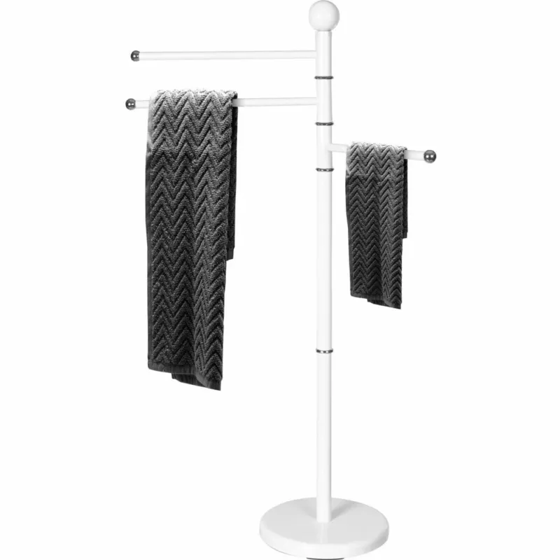 Piantana Portasciugamani Bagno con 3 Bracci Rotanti Bianco Acciaio Antiruggine Sconto