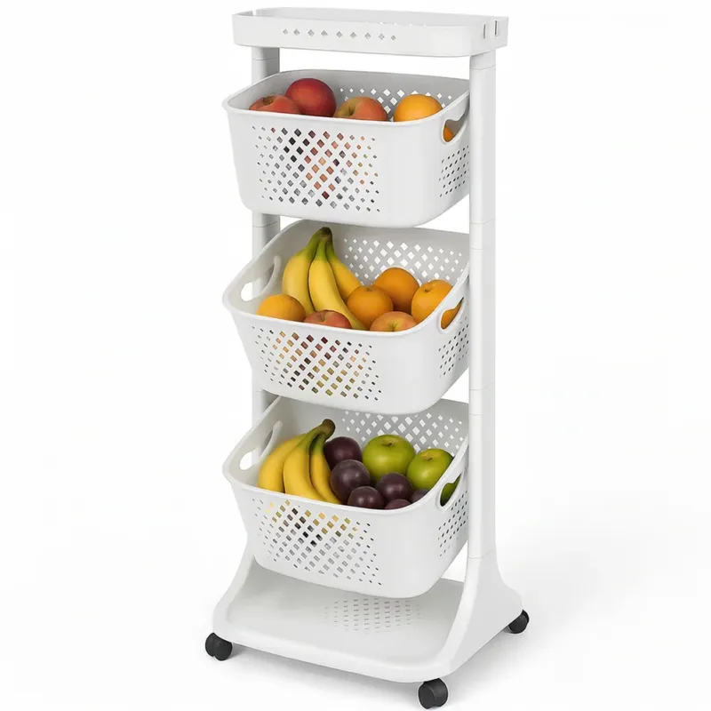 Carrello da Cucina Bianco Portafrutta con Cestelli Basculanti in Polipropilene Subito Disponibile