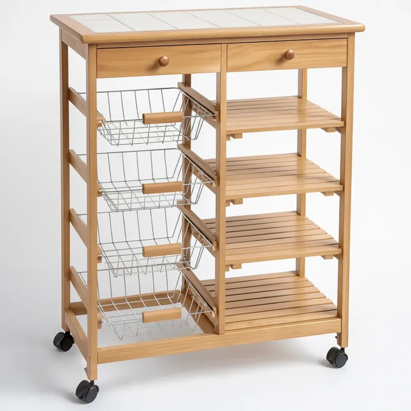 Carrello da Cucina con Top in Ceramica Carrellino in Legno con Cassetti e Ruote Compra Online