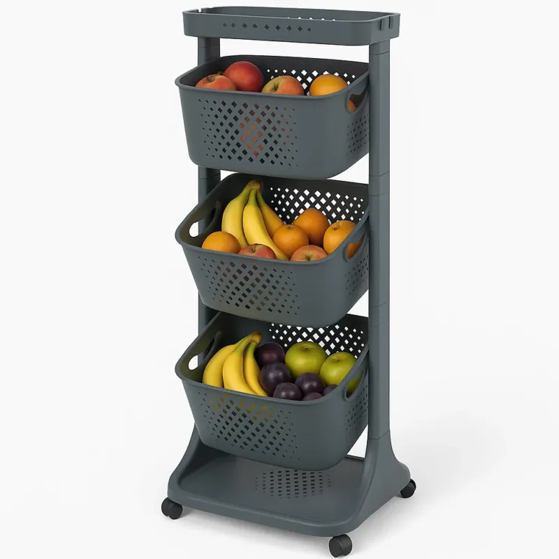 Consegna Rapida Carrello da Cucina Nero Portafrutta con Cestelli Basculanti in Polipropilene