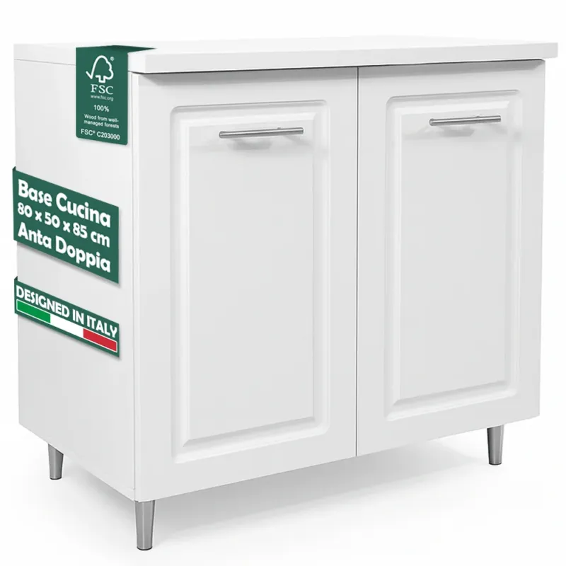 Solo Oggi Mobile Base per Cucina Componibile in Legno Boiserie Bianco 2 Ante 2 Scomparti