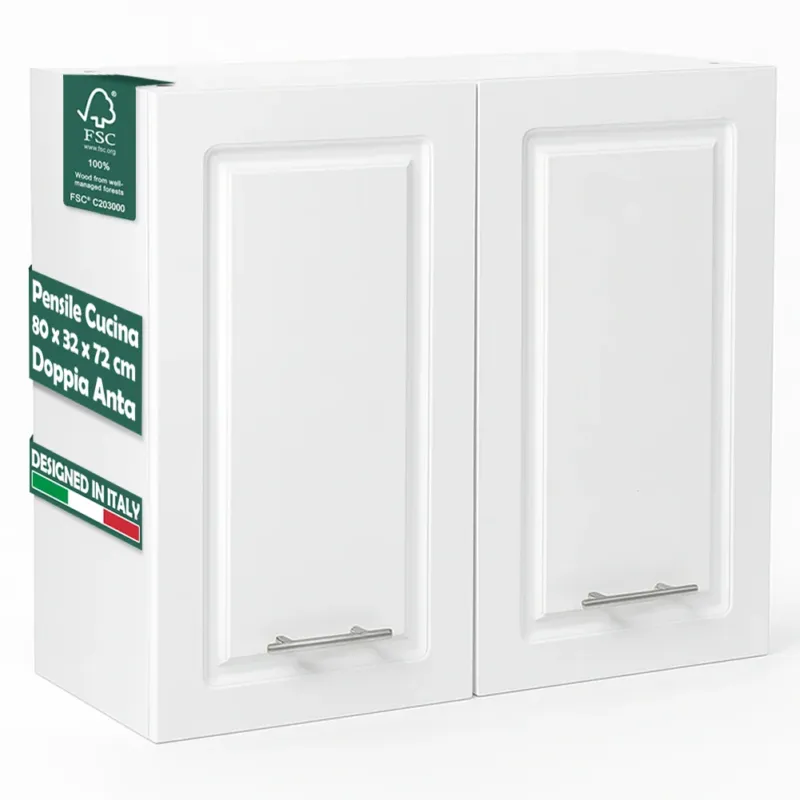 Bestseller Pensile da Cucina Armadio Sospeso da Parete Doppia Anta Boiserie Colore Bianco