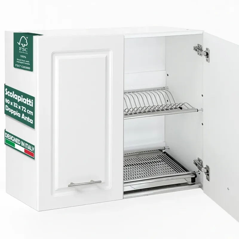Pensile da Cucina Scolapiatti Sistema Raccogli Gocce Mobile Boiserie Bianco Prezzo Ridotto