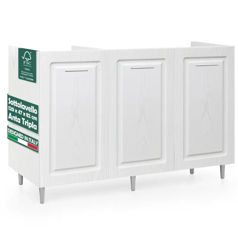 Mobile Sottolavello Cucina Componibile in Legno Boiserie Bianco Frassinato 3 Ante Di Tendenza