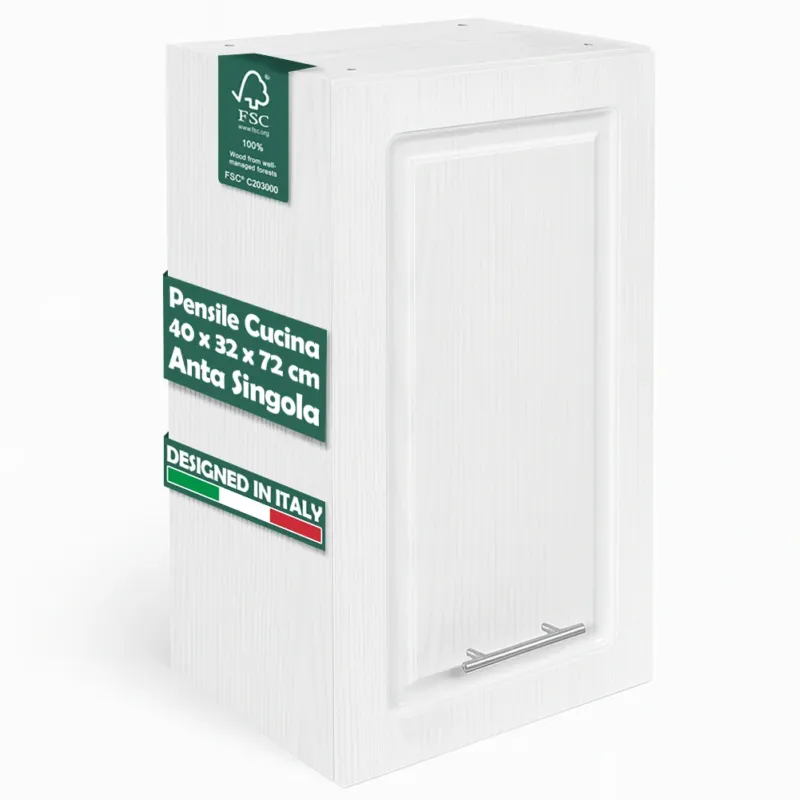 Pensile da Cucina Armadio Sospeso da Parete Design Boiserie Bianco Frassinato Bestseller