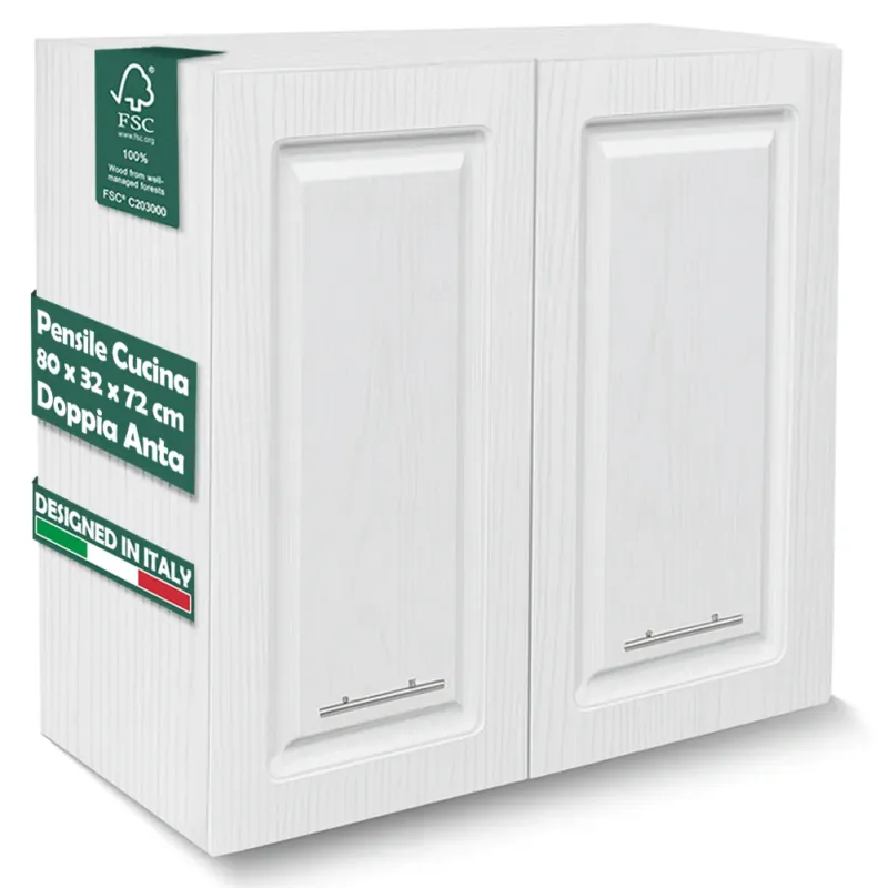 Pensile da Cucina Armadio Sospeso Parete Doppia Anta Boiserie Bianco Frassinato Offerta