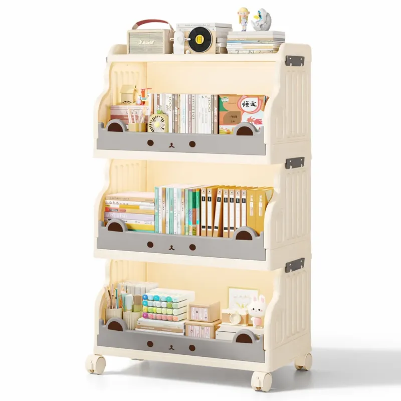Carrello Impilabile a 3 Livelli Beige Contenitore Organizer Portagiochi con Ruote Reso Gratuito