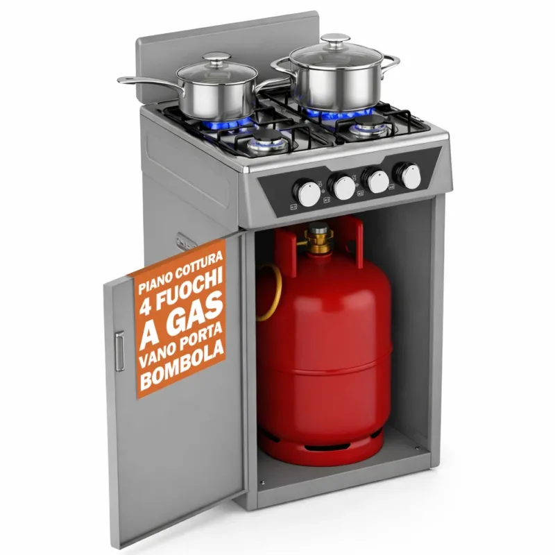 Acquista Ora Cucina con Piano Cottura 4 Fuochi Gas da Esterni Grigio Paravento e Portabombola