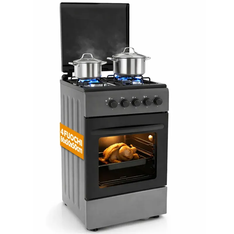 Ordina Subito Cucina a Gas Piano Cottura a 4 Fuochi da Esterno Forno Cucinino Grigio 86x50cm