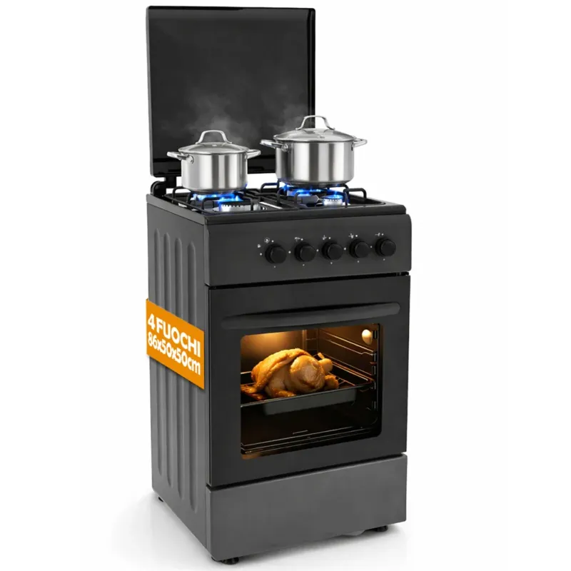 Pagamento Sicuro Cucina a Gas Piano Cottura a 4 Fuochi da Esterno Forno Cucinino Nero 86x50cm
