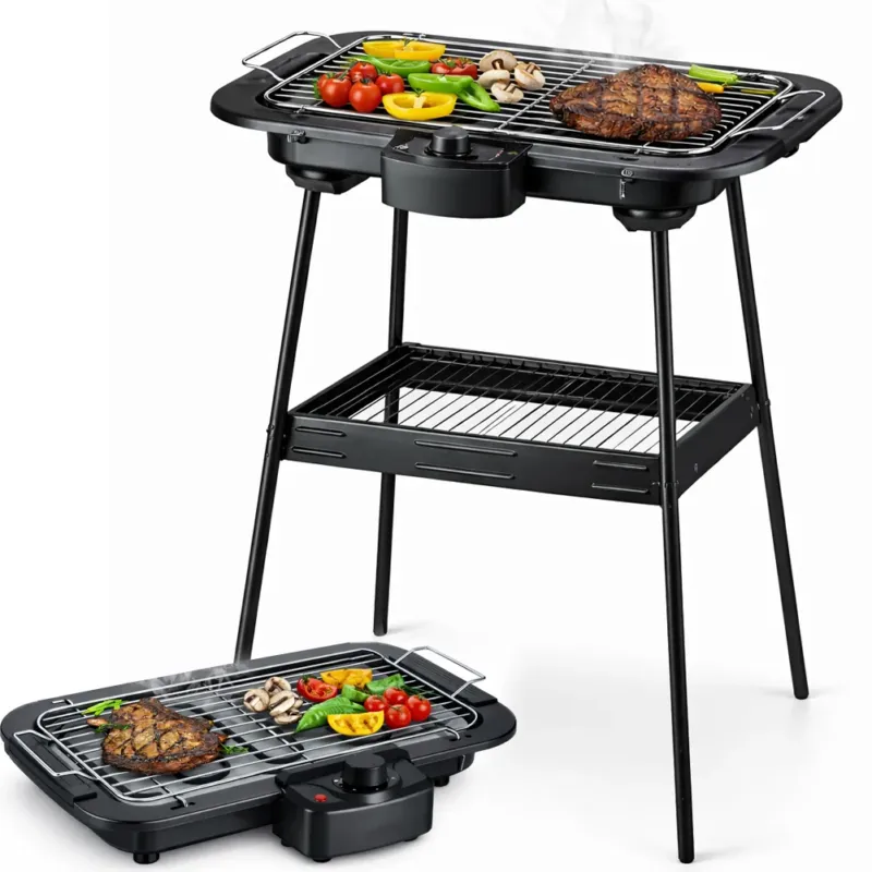 Quantità Limitata Barbecue Elettrico 2in1 Grill da Tavolo e da Terra con Supporto BBQ 2000W