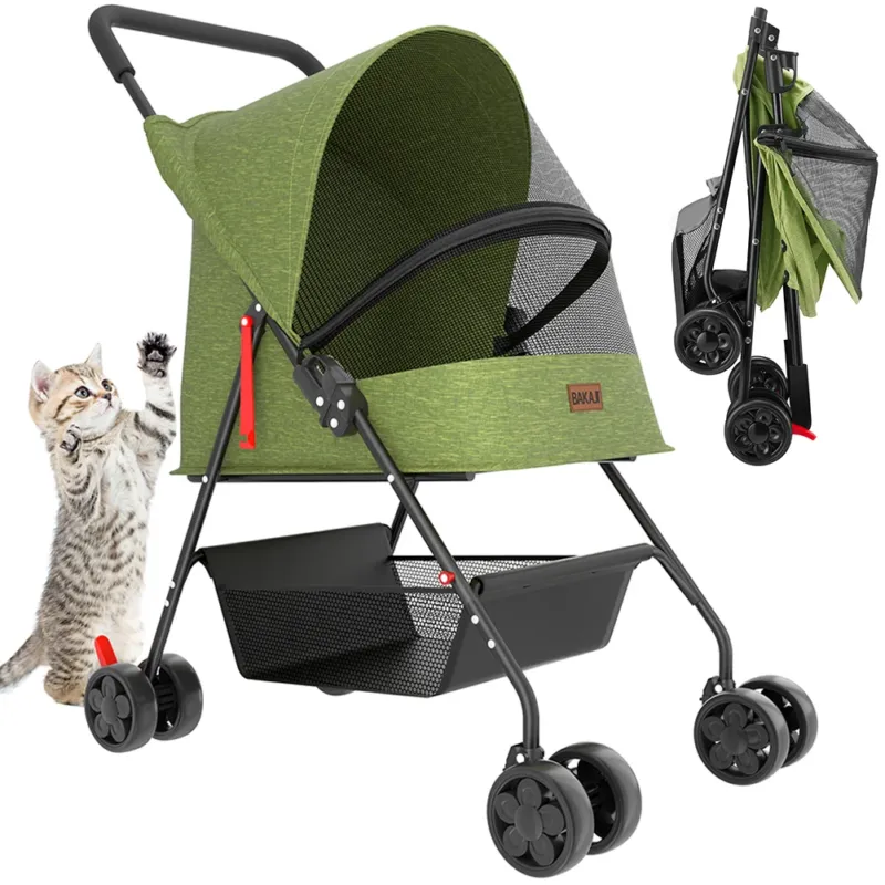 Passeggino per Cani e Gatti Carrozzina Animali Domestici Pieghevole Verde 15kg Offerta