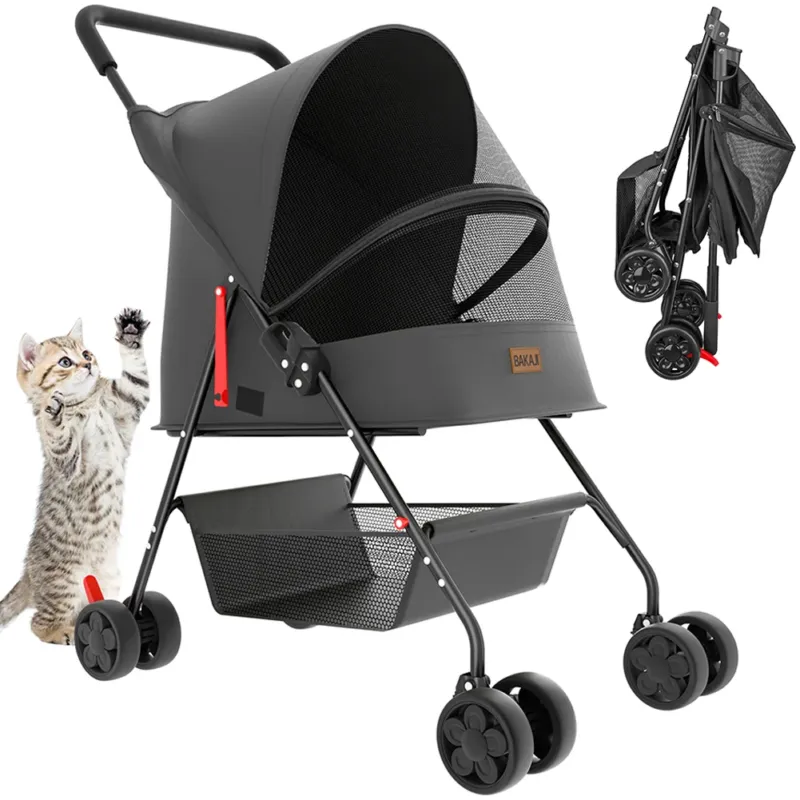 Passeggino per Cani e Gatti Carrozzina Animali Domestici Pieghevole Nero 15kg Prezzo Conveniente