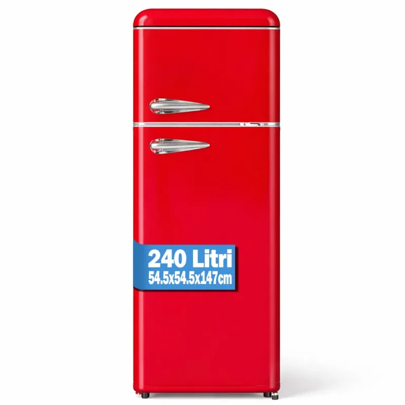 Reso Gratuito Frigorifero 240L Doppia Porta Design Anni 50 Frigo Rosso Salvaspazio 54.5x147cm