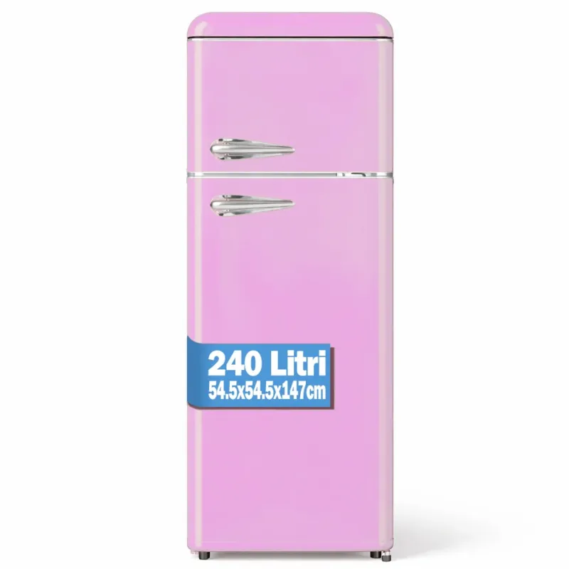 Pagamento Sicuro Frigorifero 240L Doppia Porta Design Anni 50 Frigo Rosa Salvaspazio 54.5x147cm