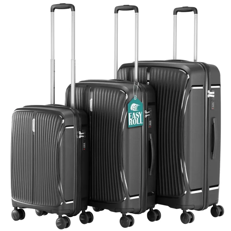 Solo Oggi Set 3 Valigie in ABS Rigide Nero 90-59-38L Ruote Easy Roll e Manico Telescopico