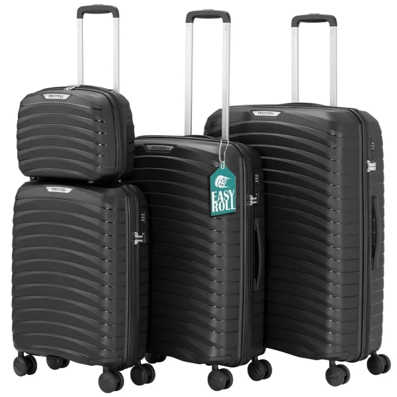 Di Tendenza Set 4 Valigie Rigide Nere in Polipropilene Resistente agli Urti Beauty Case