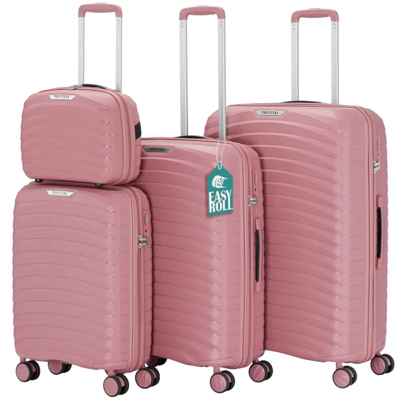 Vendita Finale Set 4 Valigie Rigide Rosa in Polipropilene Resistente agli Urti Beauty Case