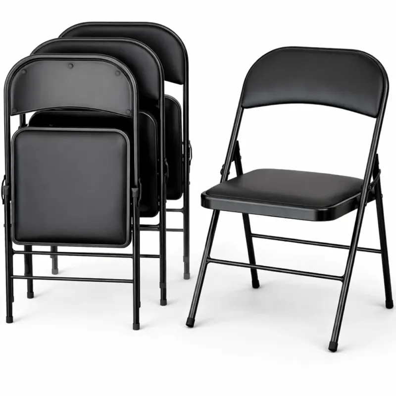 Set 4 Sedie Nere in Metallo e Seduta in Ecopelle Imbottita Sedia Ergonomica Consegna Rapida