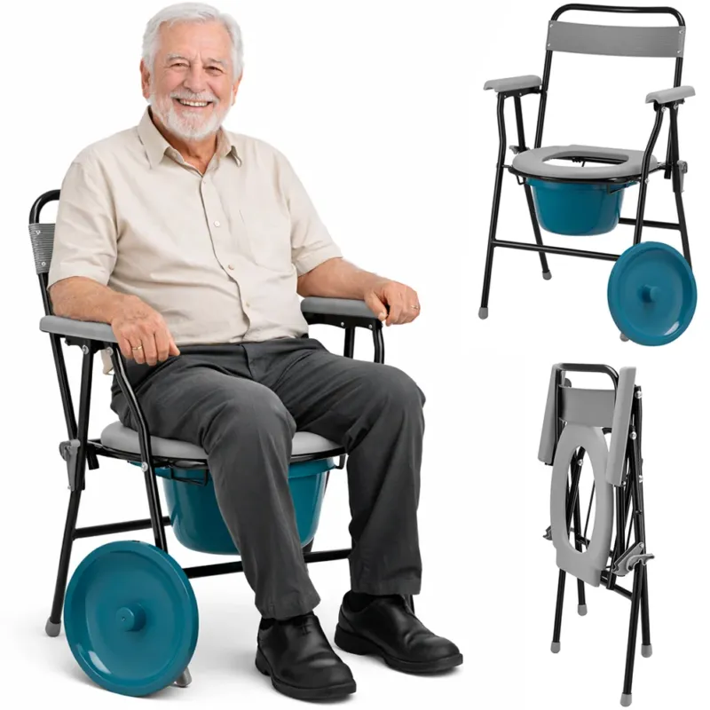 Sedia WC Pieghevole con Vaso Rimovibile per Anziani e Disabili 45.5x46x85cm Super Prezzo