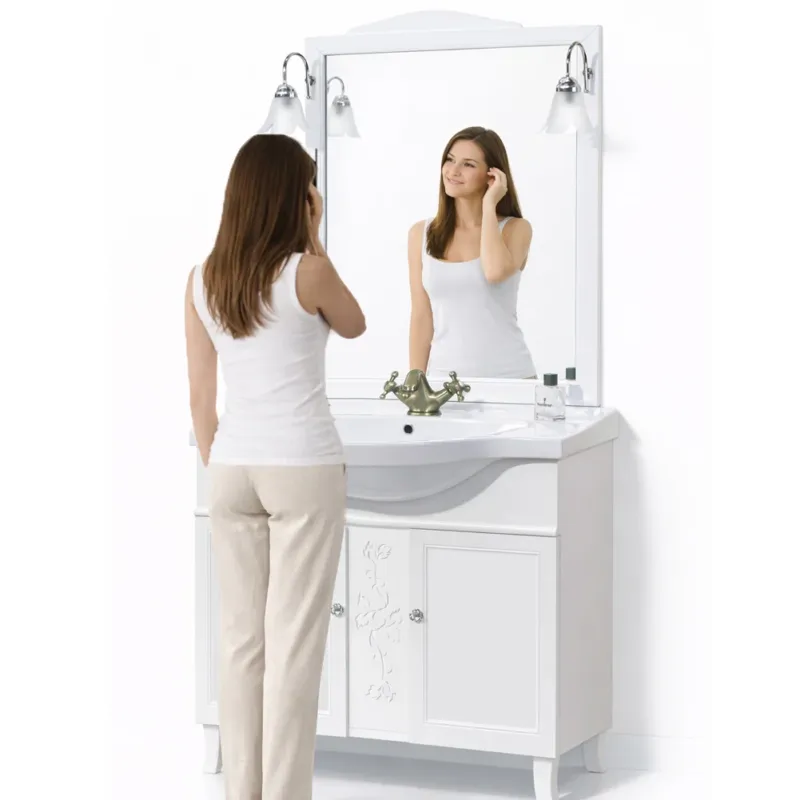 Mobile Da Bagno Bianco Completo Modello Giada 2 Ante 105cm Indipendente in Legno Sconto