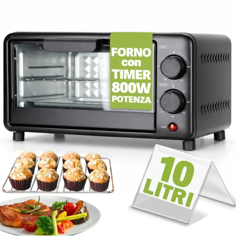 Offerta Lampo Forno Elettrico Capacità 10 Litri Potenza 800W Temperatura Regolabile e Timer