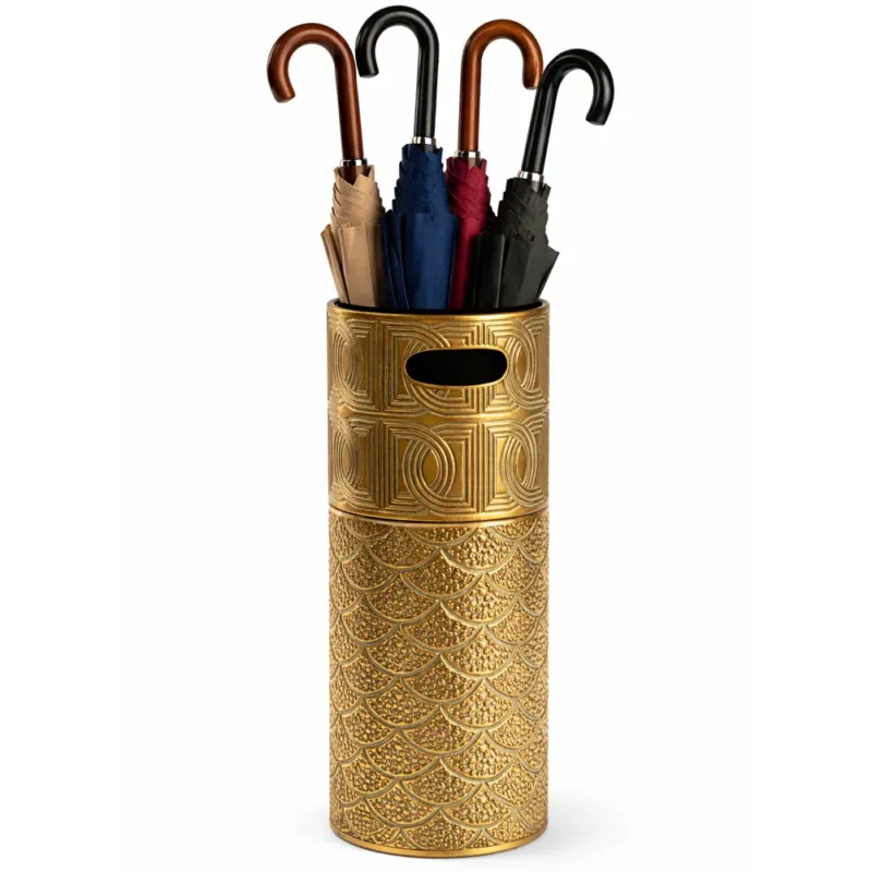Portaombrelli in Metallo Cilindrico Oro 20x56cm per Ingresso Casa Ufficio Offerta Limitata