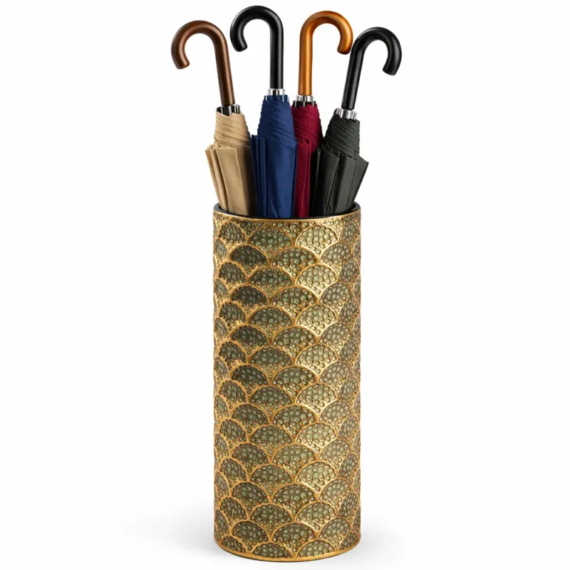 Portaombrelli Oro Tondo Metallo Design Moderno per Ingresso Casa Ufficio 20x54cm Ultimissimo Modello
