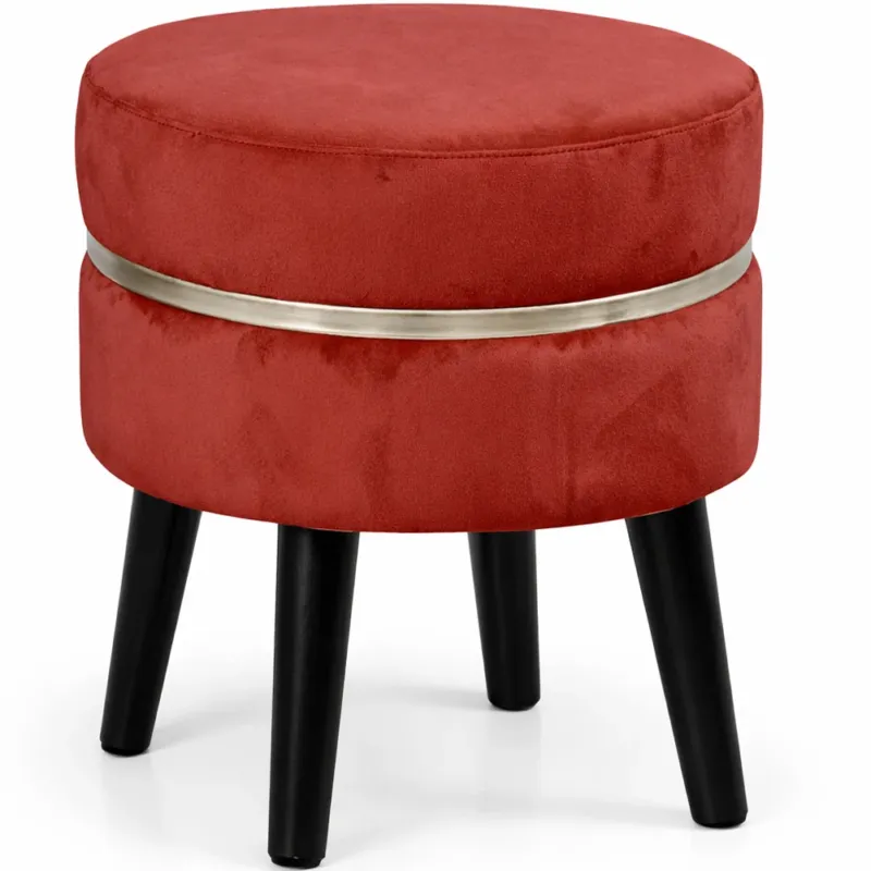 Pouf Sgabello Rotondo Bordeaux Design Moderno Poggiapiedi Rivestimento Velluto Novità
