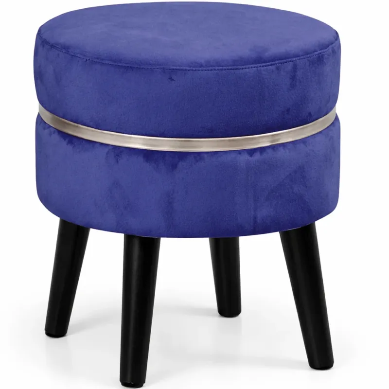 Pouf Sgabello Rotondo Blu Design Moderno Poggiapiedi con Rivestimento in Velluto Occasione