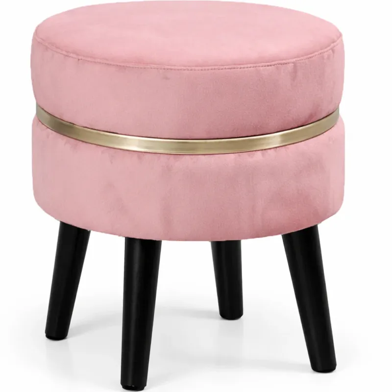 Pouf Sgabello Rotondo Rosa Design Moderno Poggiapiedi con Rivestimento Velluto Esclusivo