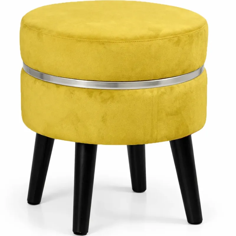 Offerta Del Giorno Pouf Sgabello Rotondo Mostarda Design Moderno Poggiapiedi con Rivestimento in Velluto
