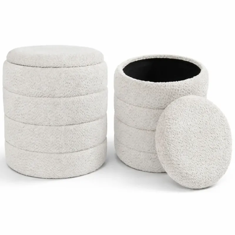 Set 2 Pouf Contenitori Rivestimento Bounclè Bianco Seduta Imbottita Ergonomica Occasione