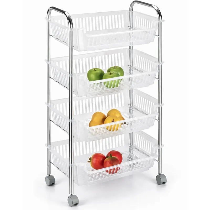 Carrello Portafrutta con 4 Cestelli Cestino in Plastica e Struttura in Metallo Economico
