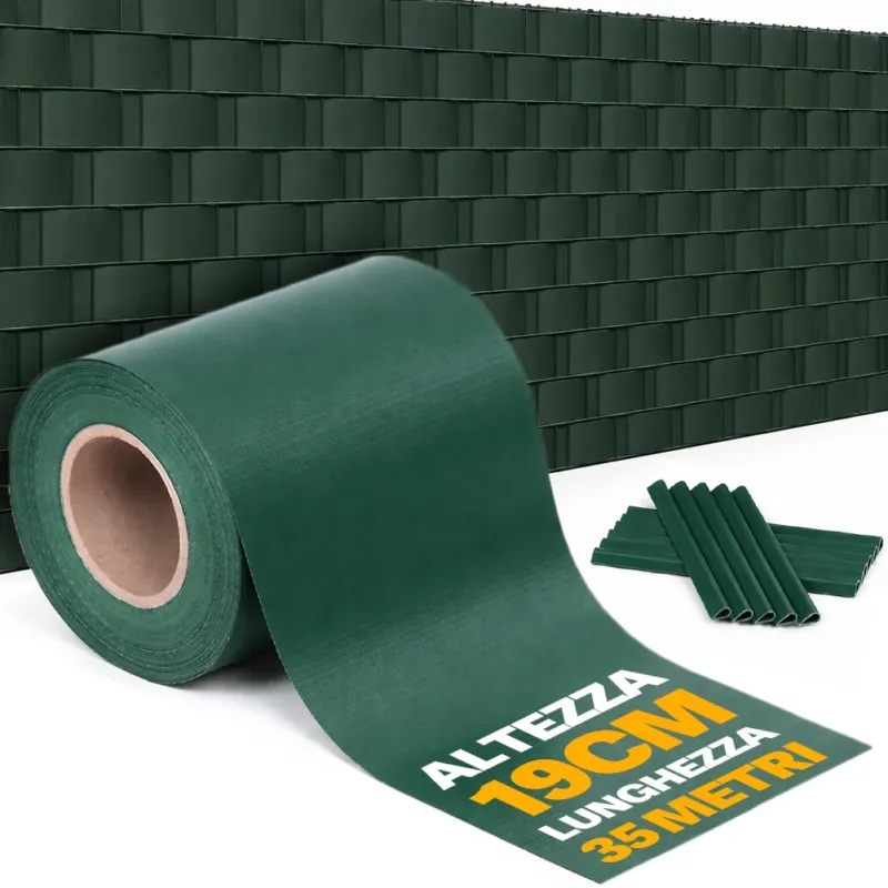Direttamente Dal Produttore Frangivista in PVC Verde 19cmx35M Telo Oscurante 450gr/mq Anti Uv da Esterno