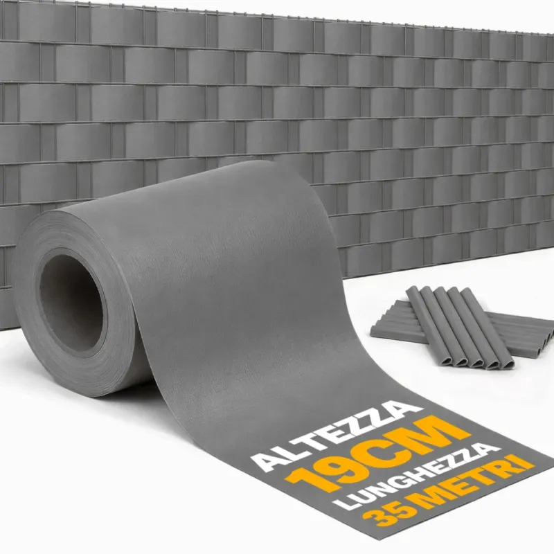 Popolare Frangivista in PVC Grigio 19cmx35M Telo Oscurante 450gr/mq Anti Uv da Esterno