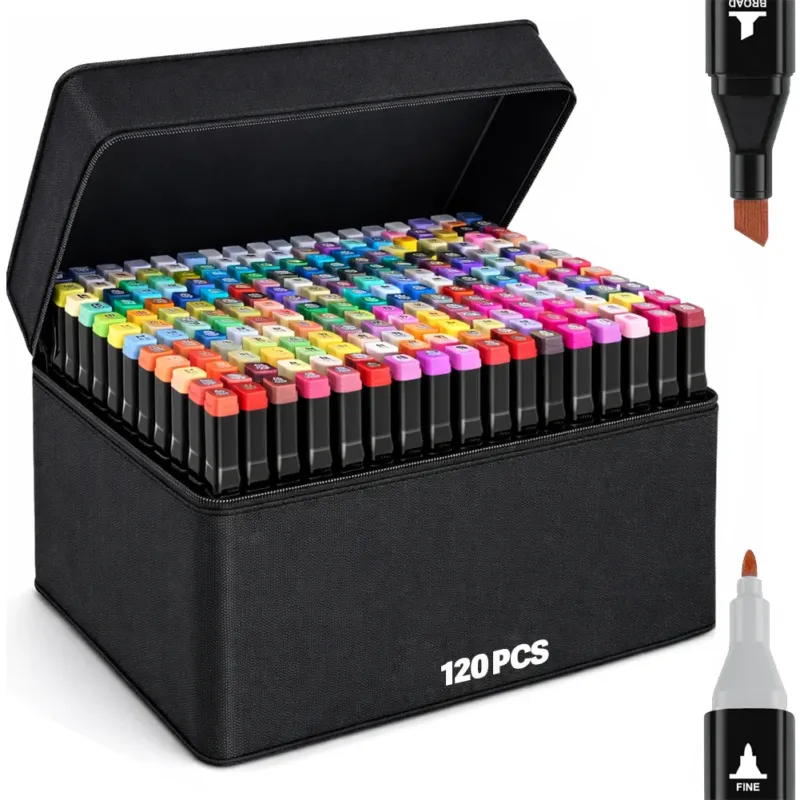 Offerta Limitata Box 120 Pennarelli Doppia Punta Fine e Grossa Marcatore con Borsa Sketch Artisti