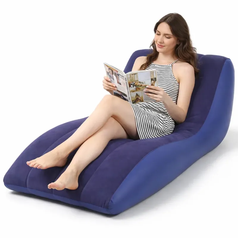 A Buon Prezzo Divano Gonfiabile Lounge Blu per Interni e Esterni Ergonomica Effetto Velluto