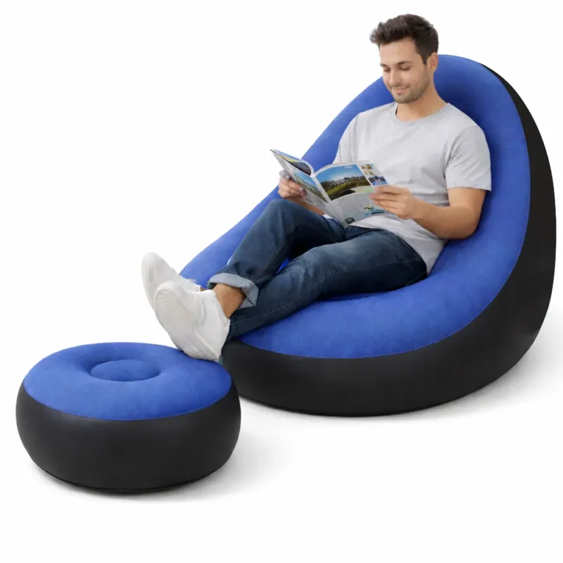 Bestseller Set Poltrona e Poggiapiedi Gonfiabile Ergonomico Blu da Esterno ed Interno
