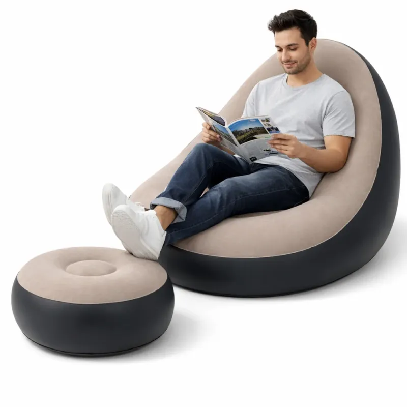Bestseller Set Poltrona e Poggiapiedi Gonfiabile Ergonomico Grigio da Esterno ed Interno