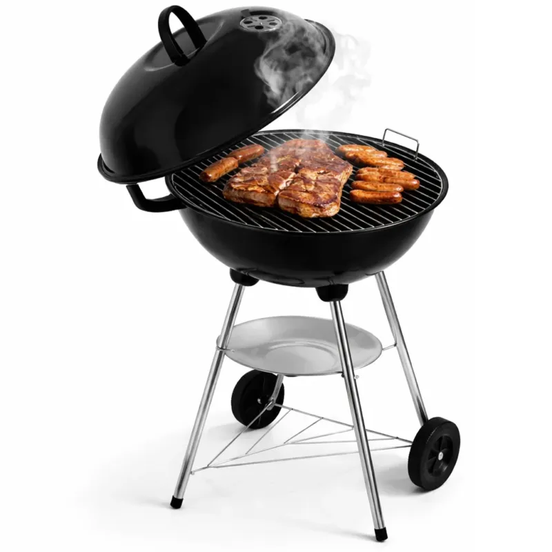 Barbecue Carbone tondo con ruote Diametro 44 cm Griglia in acciaio e vassoio Popolare