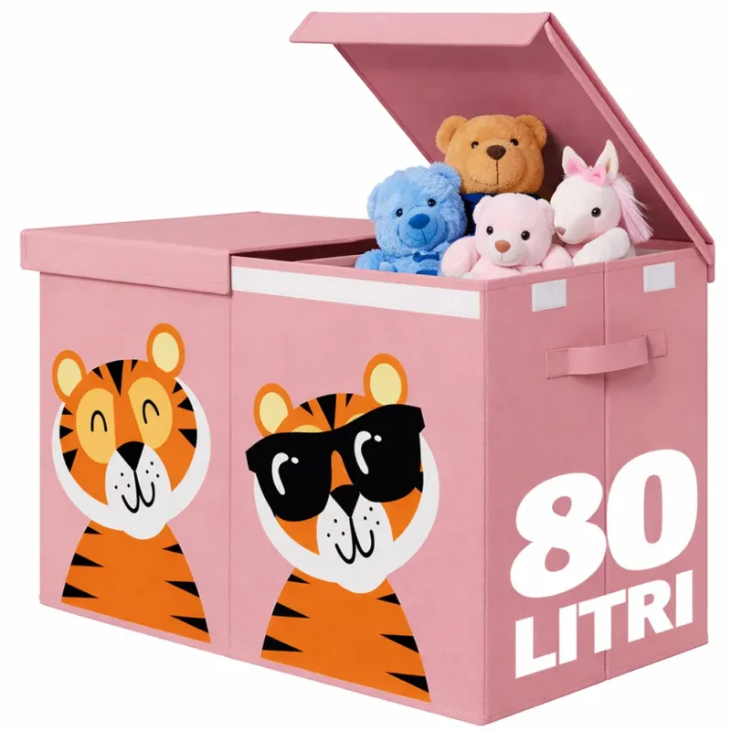 Box Contenitore Giocattoli con Animali Doppio Pieghevole 80L Rosa Salvaspazio Direttamente Dal Produttore