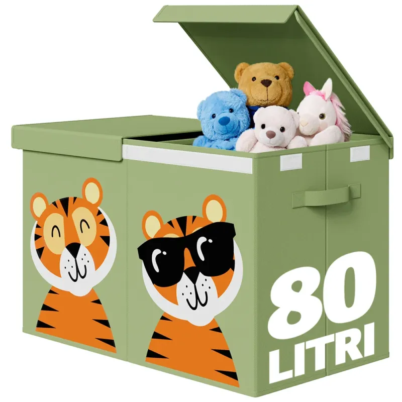 Box Contenitore Giocattoli con Animali Doppio Pieghevole 80L Verde Salvaspazio Direttamente Dal Produttore